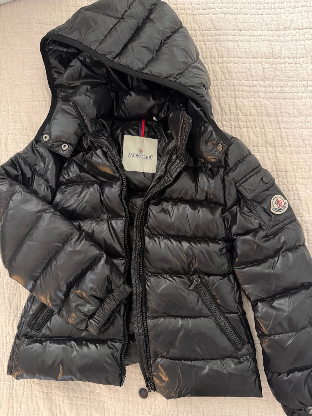 Moncler Glossy Black Quilted Hooded Puffer Jacket